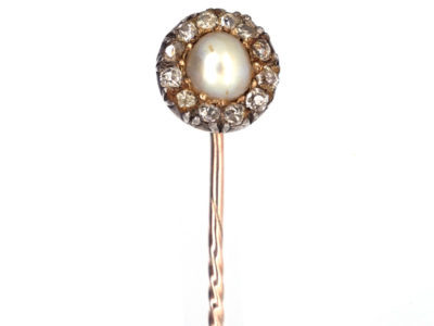 Victorian Diamond & Pearl Tie Pin