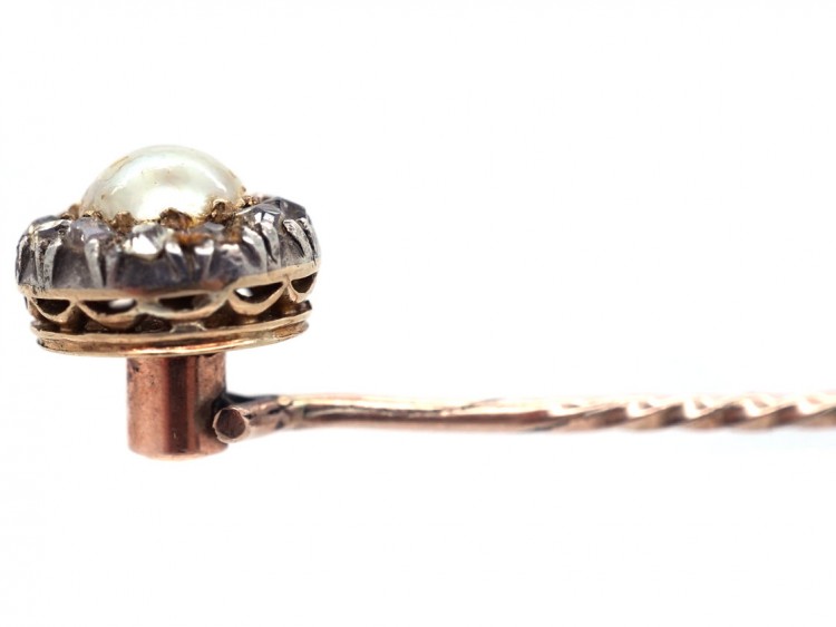 Victorian Diamond & Pearl Tie Pin