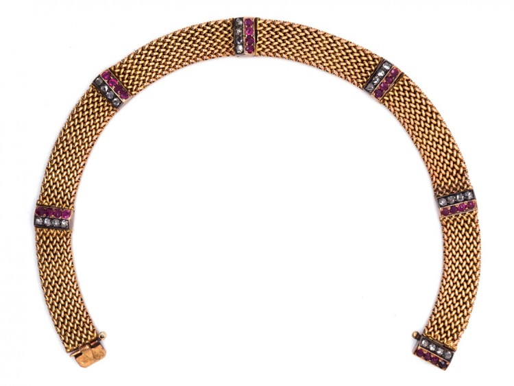 Edwardian Ruby & Diamond 18ct Gold Woven Bracelet