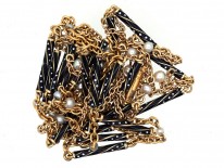 Austrian 14ct Gold, Enamel & Natural Pearl Long Guard Chain