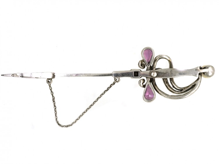 Silver, Marcasite & Paste Dagger Brooch