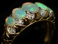 Victorian 18ct Gold, Five Stone Opal & Diamond Ring