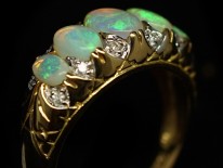 Victorian 18ct Gold, Five Stone Opal & Diamond Ring