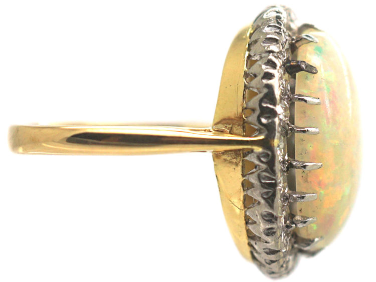 Large Opal & Diamond 18ct Gold Oval Ring