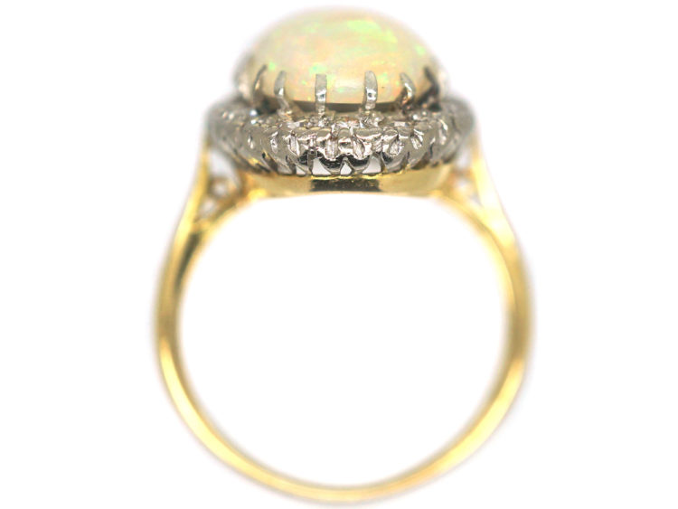 Large Opal & Diamond 18ct Gold Oval Ring