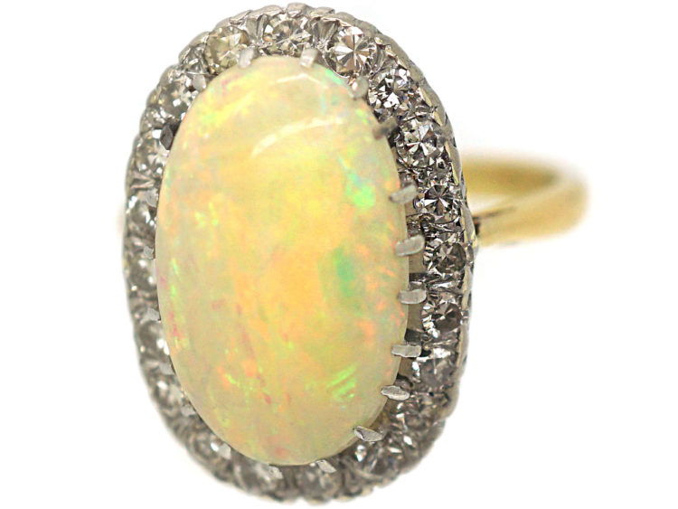 Large Opal & Diamond 18ct Gold Oval Ring