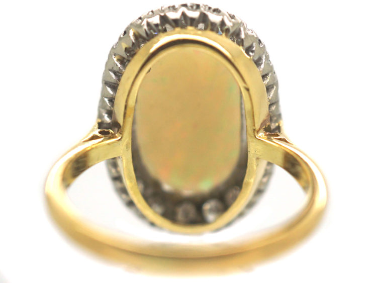 Large Opal & Diamond 18ct Gold Oval Ring