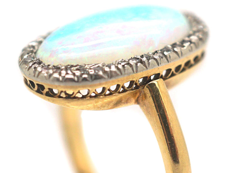 Belle Epoque 18ct Gold, Oval Diamond & Opal Cluster Ring