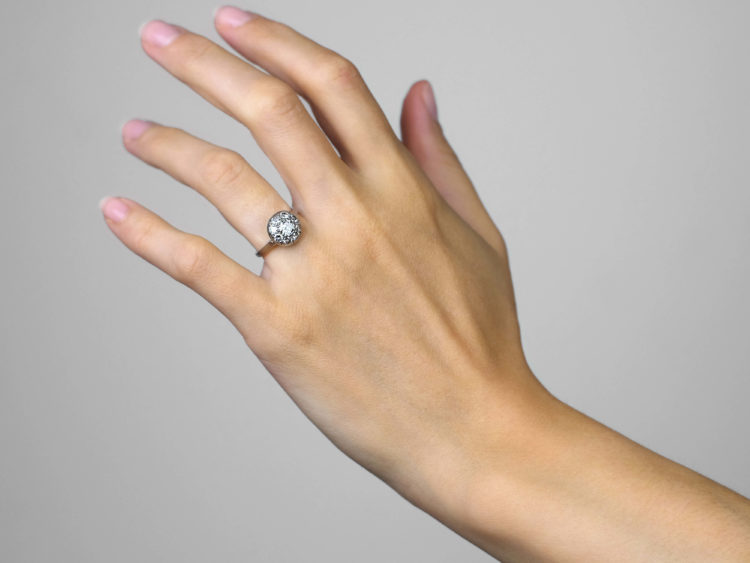 French Art Deco Platinum, Diamond Set Bombé Cluster Ring