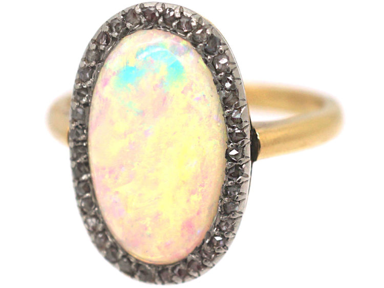 Belle Epoque 18ct Gold, Oval Diamond & Opal Cluster Ring