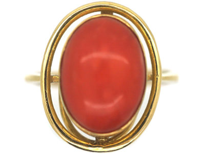 18ct Gold & Cabochon Coral Ring
