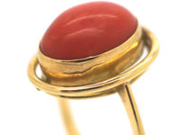 18ct Gold & Cabochon Coral Ring