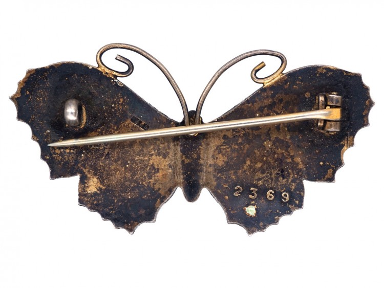 Silver, White & Green Enamel Butterfly Brooch