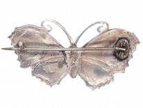 Large Silver, Green & Blue Enamel Butterfly Brooch