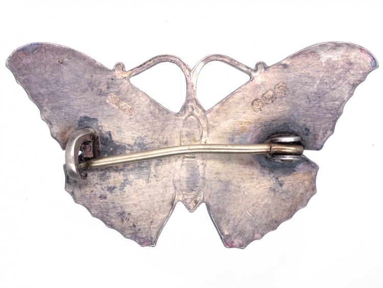 Silver, Light & Dark Blue Enamel Butterfly Brooch