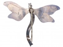 Art Nouveau Silver, Mauve, Green & Black Enamel Dragonfly Brooch