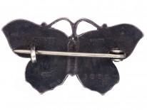 Small Silver, Dark & Light Blue Enamel Butterfly Brooch