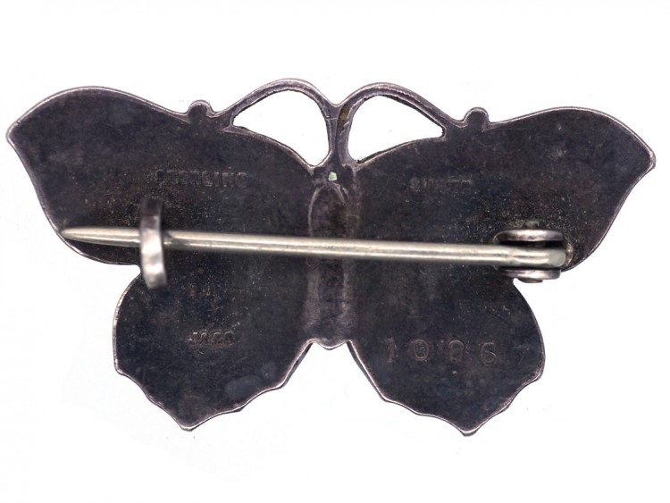 Small Silver, Dark & Light Blue Enamel Butterfly Brooch