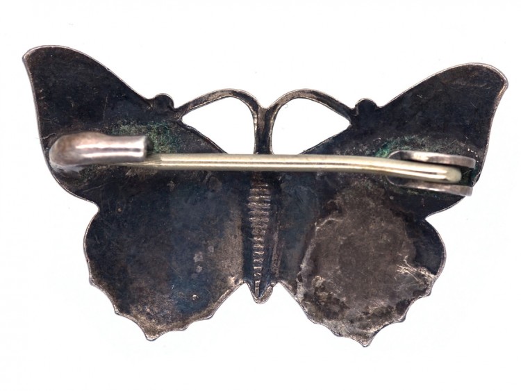 Small Silver, Mauve ​& Green Enamel Butterfly Brooch
