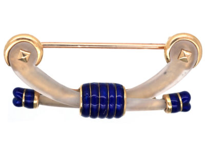 Cartier 18ct Gold, Rock Crystal & Royal Blue Enamel Art Deco Brooch