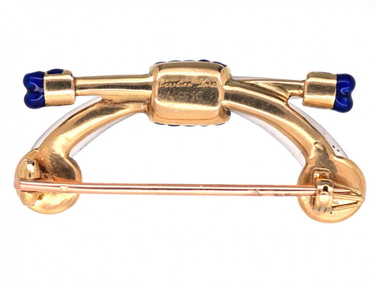 Cartier 18ct Gold, Rock Crystal & Royal Blue Enamel Art Deco Brooch