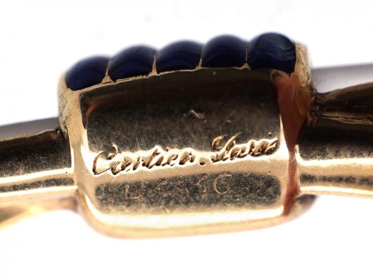 Cartier 18ct Gold, Rock Crystal & Royal Blue Enamel Art Deco Brooch