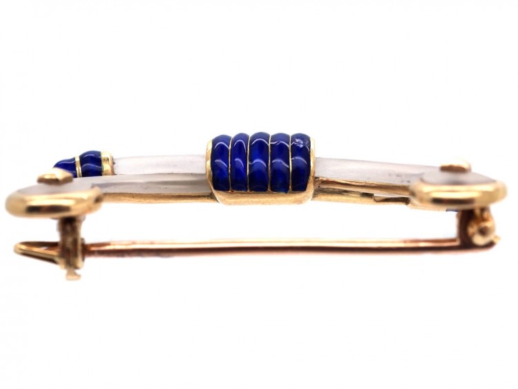 Cartier 18ct Gold, Rock Crystal & Royal Blue Enamel Art Deco Brooch