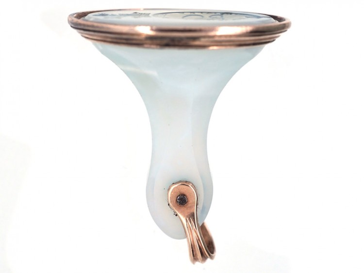 Georgian Gold & Grey Chalcedony Seal With Crest Intaglio