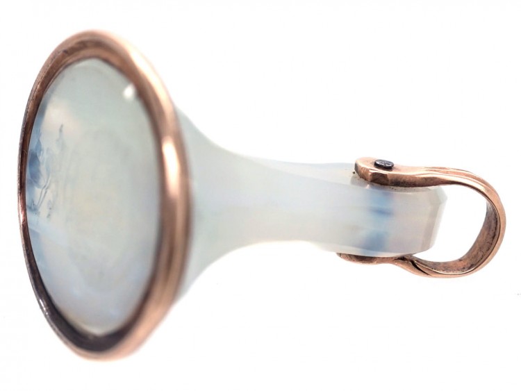 Georgian Gold & Grey Chalcedony Seal With Crest Intaglio