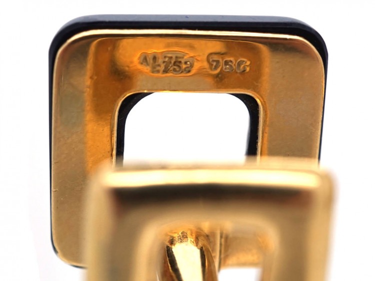18ct Gold & Onyx Square Hinged Cufflinks