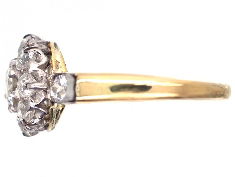 Victorian 18ct Gold & Diamond Cluster Ring with Diamond Shoulders