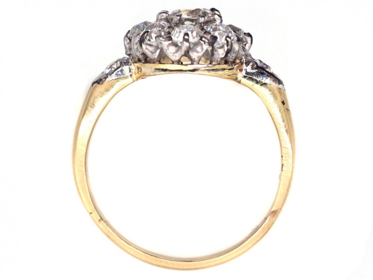 Victorian 18ct Gold & Diamond Cluster Ring with Diamond Shoulders