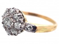Victorian 18ct Gold & Diamond Cluster Ring with Diamond Shoulders
