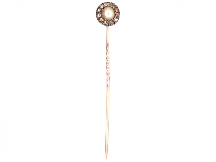 Victorian Diamond & Pearl Tie Pin
