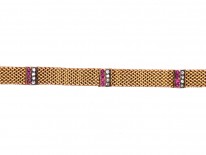 Edwardian Ruby & Diamond 18ct Gold Woven Bracelet