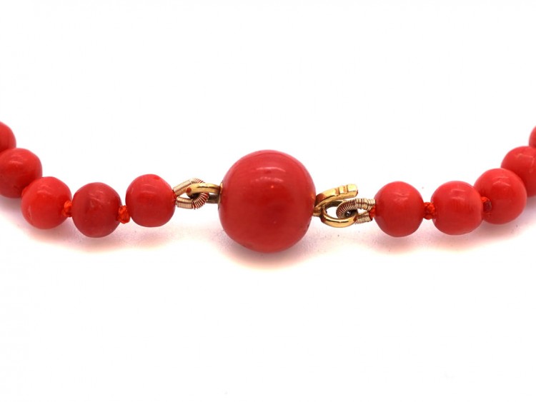 Victorian Natural Red Coral Bead Necklace