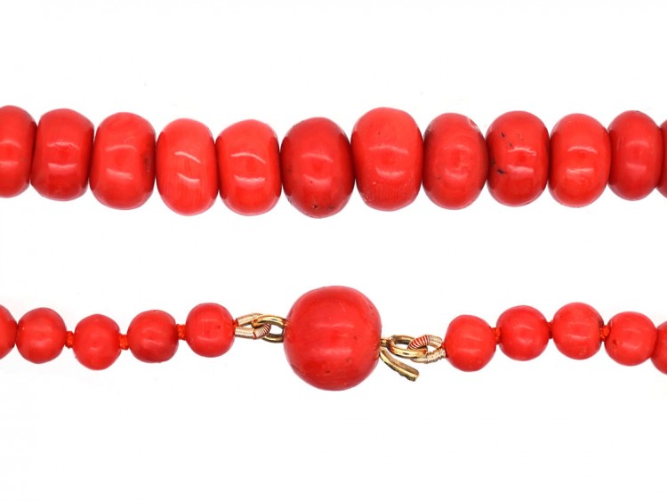 Victorian Natural Red Coral Bead Necklace