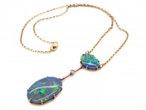 Art Deco Two Stone Black Opal & Opal Pendant on Chain