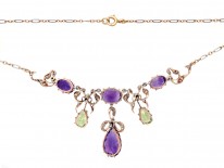 15ct Gold & Platinum Diamond, Amethyst & Peridot Suffragette Necklace