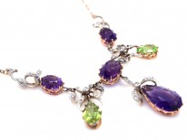 15ct Gold & Platinum Diamond, Amethyst & Peridot Suffragette Necklace