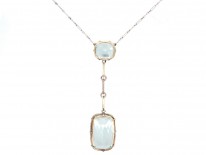 Art Deco Two Stone Aquamarine Drop Pendant on Chain
