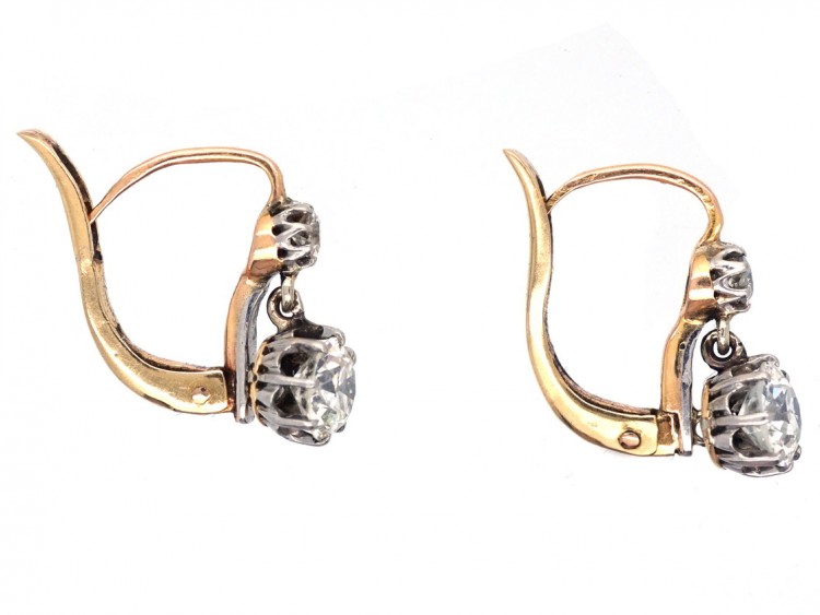 Edwardian Two Stone Diamond Drop Earrings in Original Case