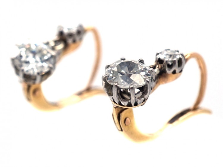 Edwardian Two Stone Diamond Drop Earrings in Original Case