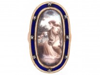 Georgian Gold & Enamel Miniature Ring of a Lady & Her Dog