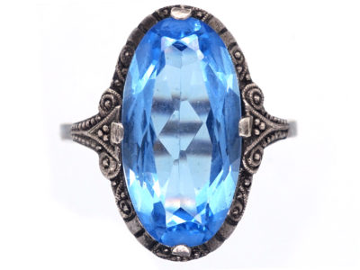 Art Deco Silver & Oval Blue Paste Ring