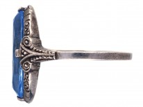 Art Deco Silver & Oval Blue Paste Ring