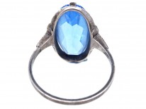 Art Deco Silver & Oval Blue Paste Ring