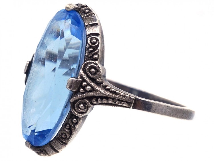 Art Deco Silver & Oval Blue Paste Ring
