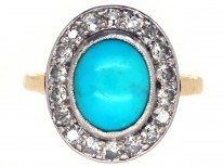 Turquoise & Diamond Oval Cluster Ring