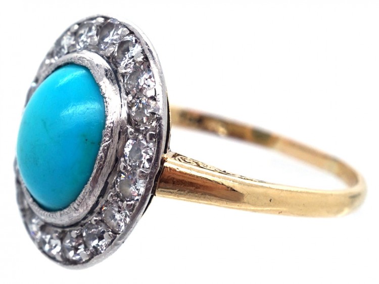Turquoise & Diamond Oval Cluster Ring